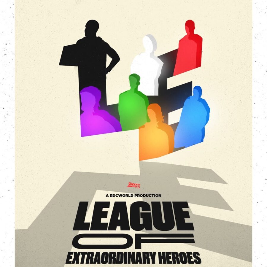 May be pop art of Superman, magazine, poster, sports equipment and text that says 'TMS RDCWORLD PRODUCTION LEAGUE